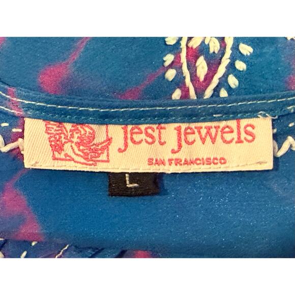 VTG Jest Jewels Tie Dye Embroidered Tunic Pink Blue Large Hippie Groovy Indie - Picture 3 of 13